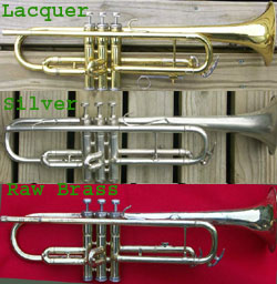Three trumpets different finishes